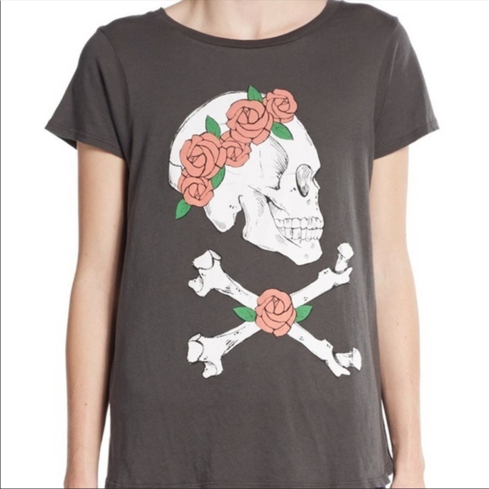 Wildfox skull flower crown loose gray tee XS